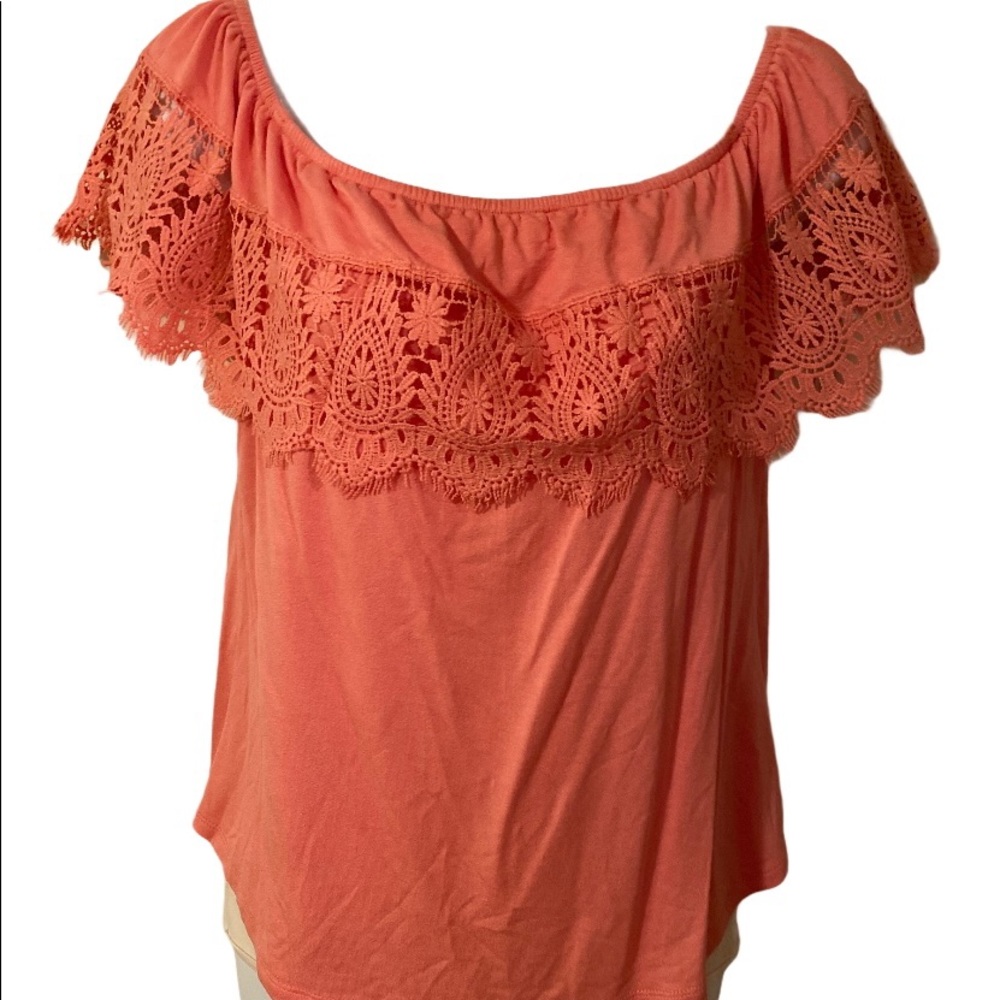 Mine Brand Salmon Off-Shoulder Lace Blouse Medium